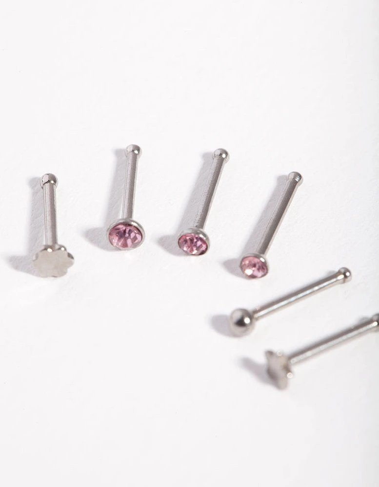 Surgical Steel Rhodium Graduated Star Nose Stud 6-Pack