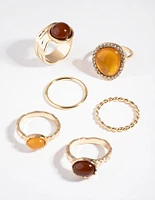 Gold Multi Stone Diamante Pack Rings