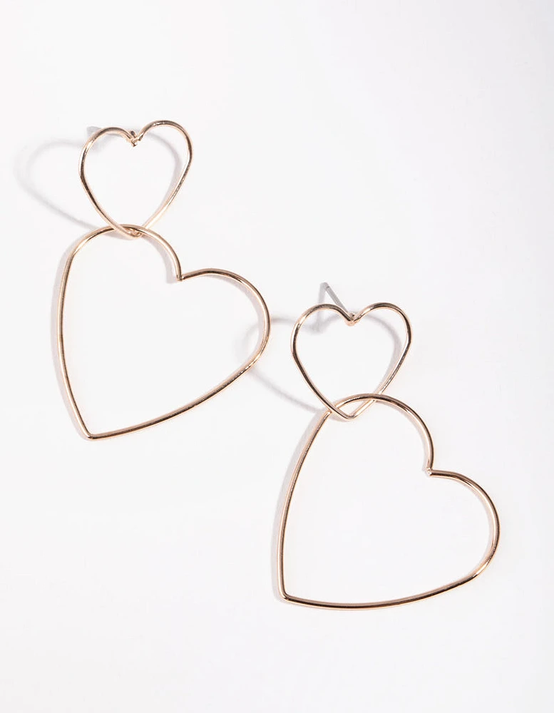 Rose Gold Heart Outline Drop Earrings