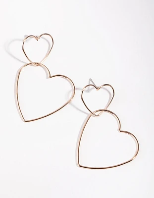 Rose Gold Heart Outline Drop Earrings