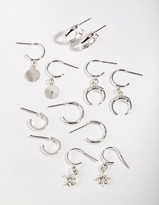 Silver Star & Moon 6-Pack Hoop Earring