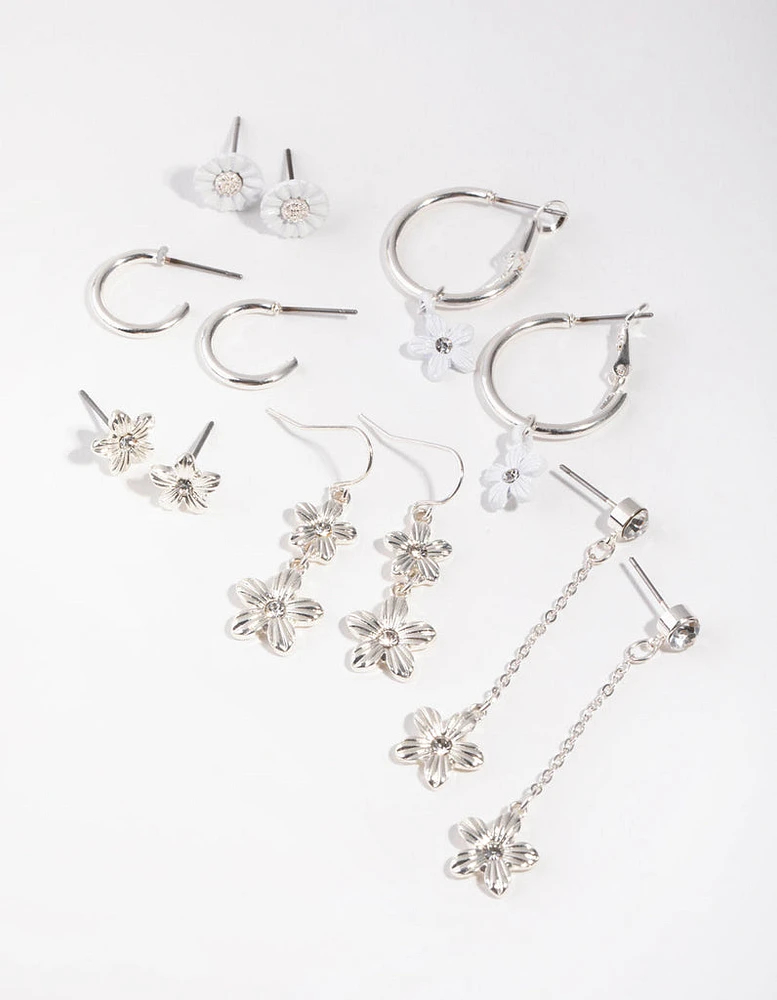 Silver Ditsy Daisy 6-Pack Earring