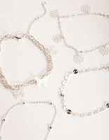 Silver Flower & Butterfly Bracelet & Anklet 4-Pack