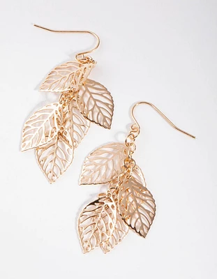 Gold Multi Leaf Drop Earrings