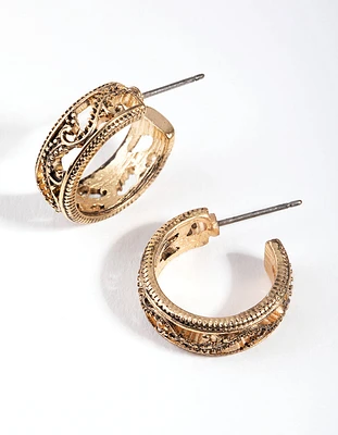 Gold Flat Detail Hoop Earrings