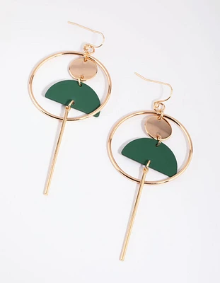Green Circle & Mobile Drop Earrings