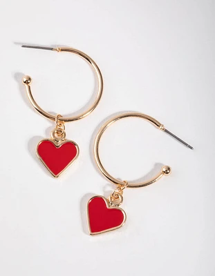 Gold Enamel Heart Hoop Earrings