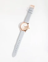 Rose Gold Half Marble Dial PU Strap Watch
