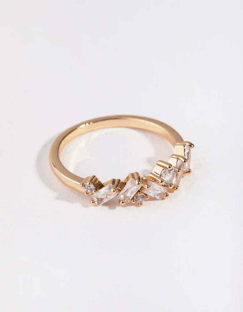 Cubic Zirconia Gold Cluster Row Ring