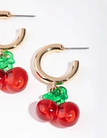 Gold Acrylic Cherry Hoop Earrings