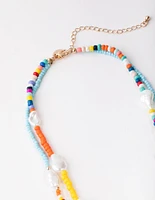 Gold Bead & Pearl 2-Row Necklace