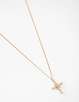 Gold Decorated Cubic Zirconia Cross Pendant Necklace