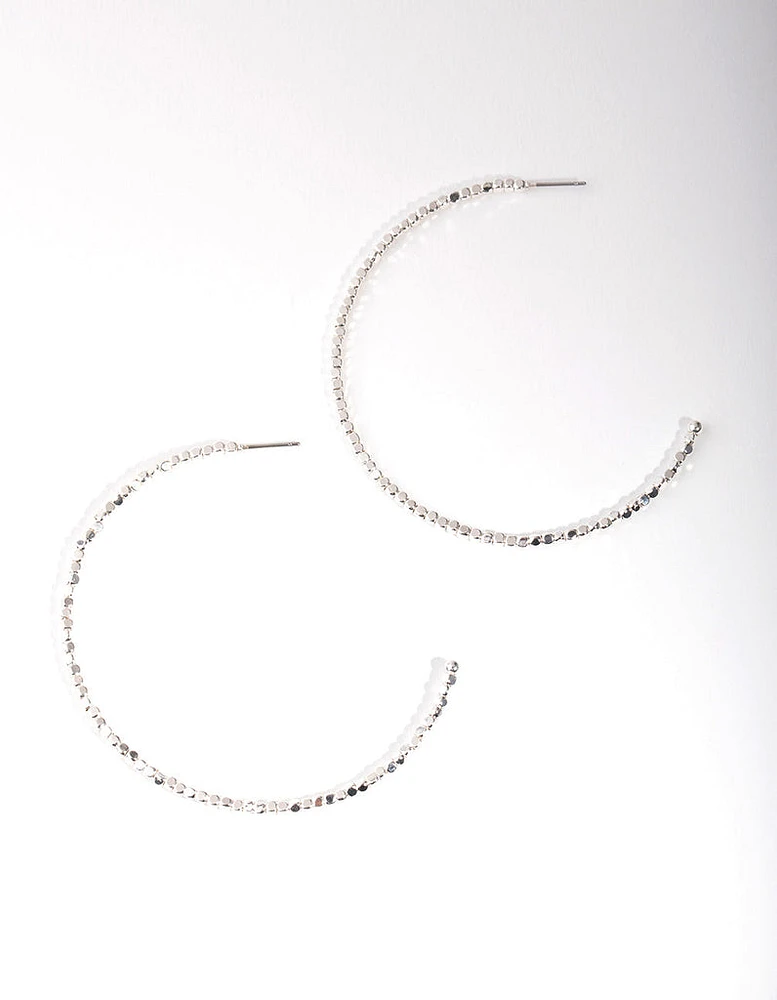 Silver Plated Bead Hoop Earrings