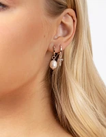 Rose Gold Plated Freshwater Pearl & Cross Curated Earring Pack