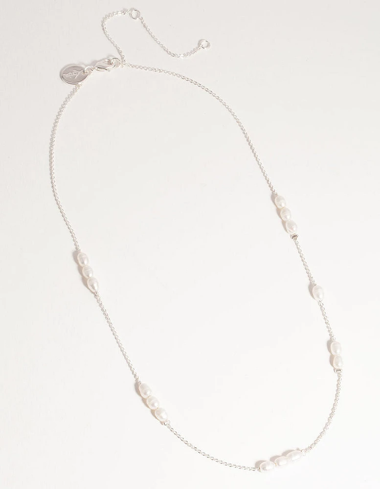 Silver Plated Freshwater Pearl Station Necklace