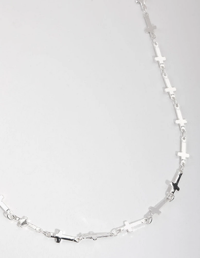 Silver Plated Cross Station Necklace