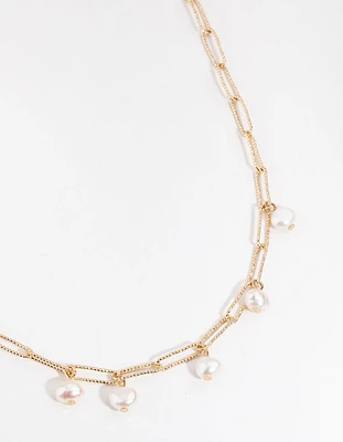 Gold Plated Rectangle Freshwater Pearl Necklace