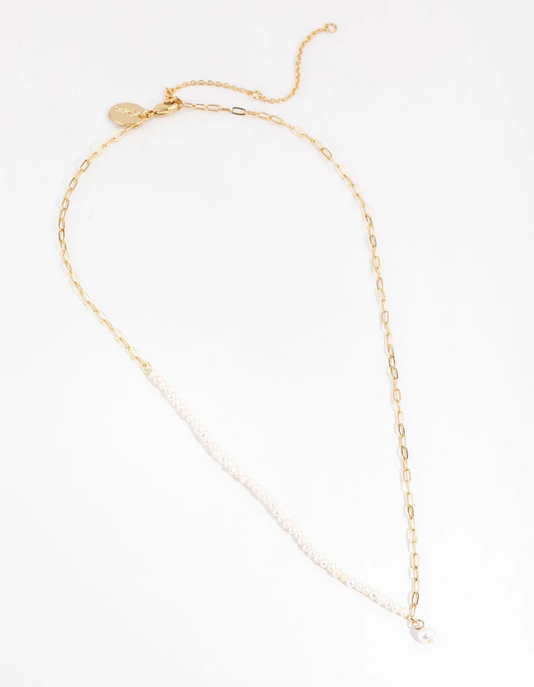 Gold Plated Half Freshwater Pearl Necklace