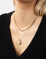 Gold Plated Large Freshwater Pearl Necklace