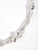 Silver Plated Double Row Chain & Ball Bracelet