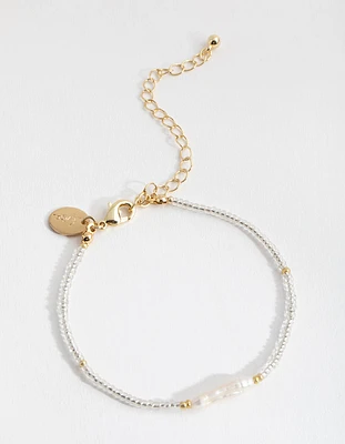 Gold Plated Freshwater Pearl & Seed Bead Bracelet