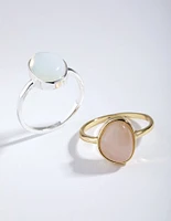 Gold & Silver Plated Oval Semi Precious Rings Pack