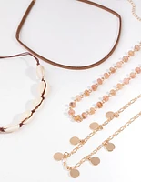 Gold Coin & Shell Choker 4-Pack