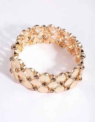 Gold Disc Diamante Stretch Bracelet