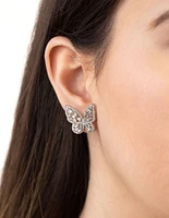 Large Rhodium Diamond Simulant Butterfly Earrings