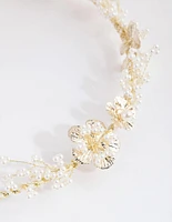 Gold Pearl & Flower Alice Band