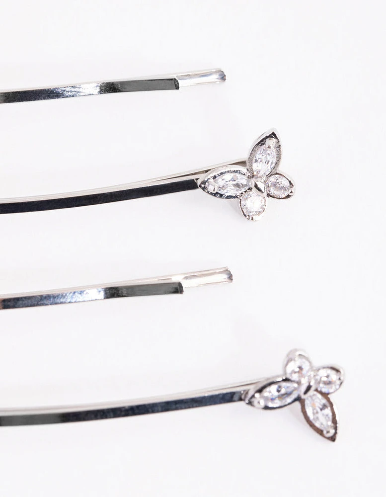 Silver Cubic Zirconia Flower & Butterfly 4-Pack Clip