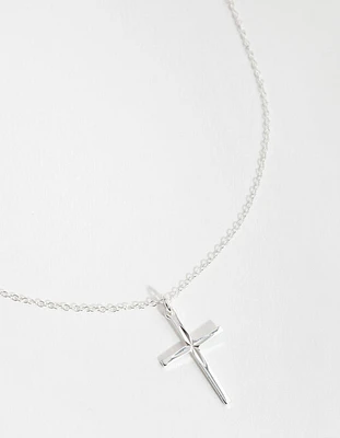 Sterling Silver Diamond Cut Cross Necklace