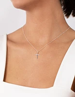 Sterling Silver Diamond Cut Cross Necklace