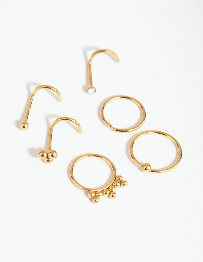 Gold Surgical Steel Ball Cluster Nose Stud 6-Pack