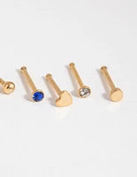 Gold Surgical Steel Heart Diamante Nose Stud 6-Pack