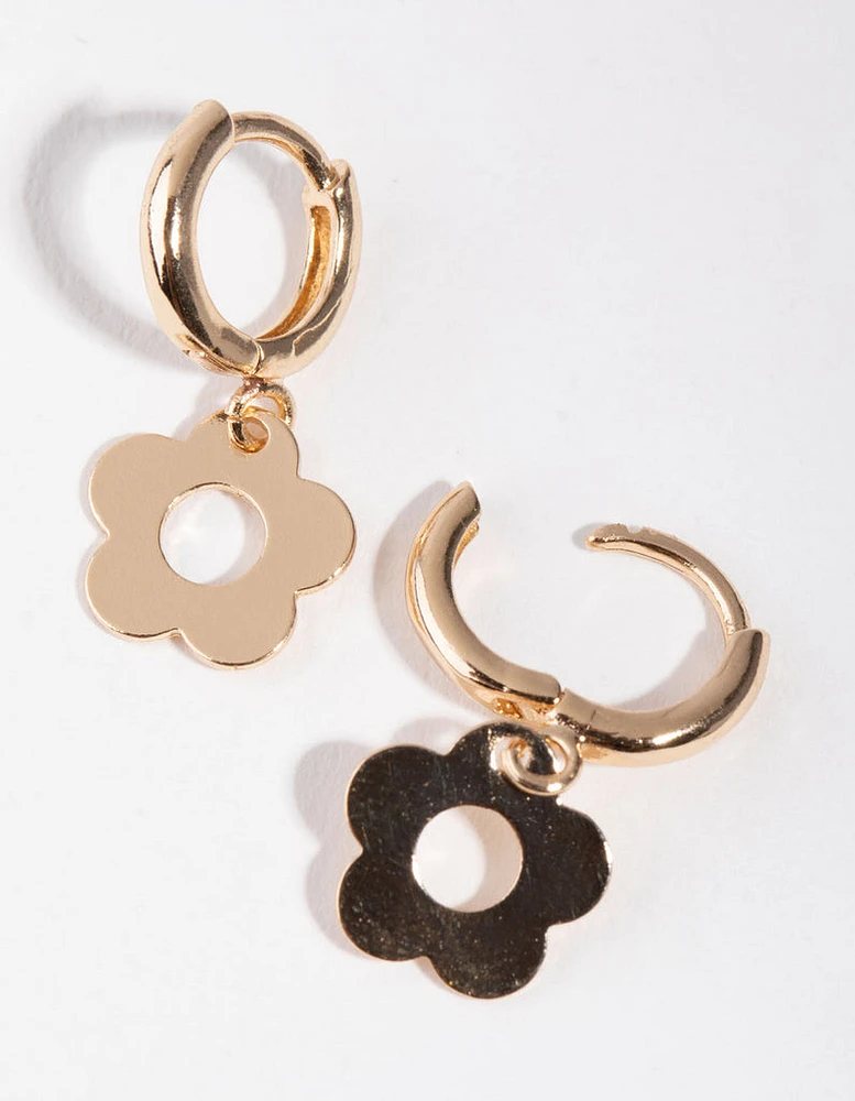 Gold Cutout Flower Huggie Earrings