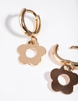 Gold Cutout Flower Huggie Earrings