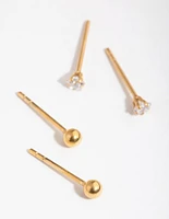 24 Carat Gold Plated Surgical Steel Star & Ball Pack Stud Earrings