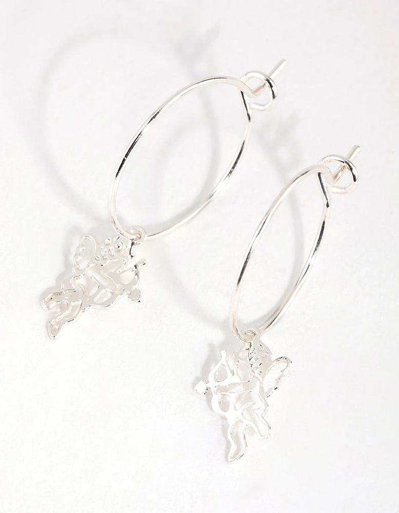 Silver Cherub Huggie Earrings