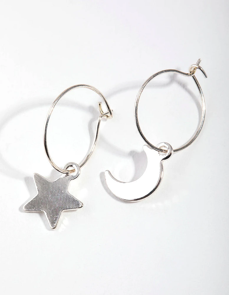 Silver Star Moon Huggie Earrings