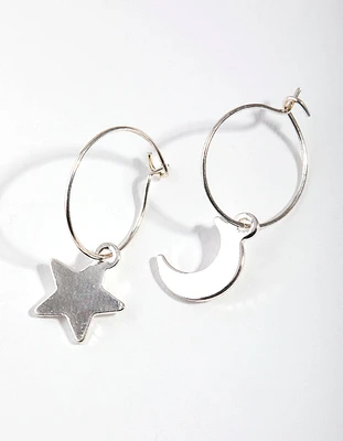 Silver Star Moon Huggie Earrings