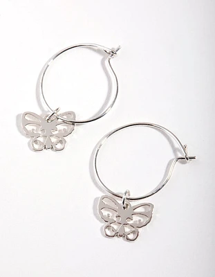 Silver Cutout Butterfly Huggie Earrings