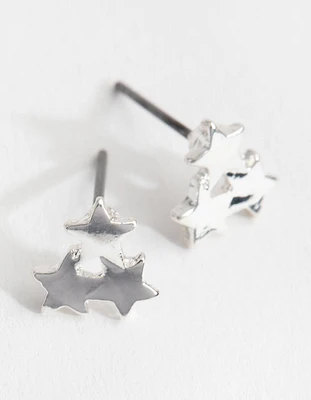 Silver Triple Star Stud Earrings