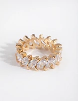 Gold Cubic Zirconia Diagonal Navette Band Ring