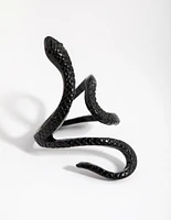 Matte Black Etched Swirl Snake Ring