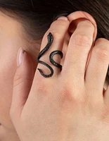 Matte Black Etched Swirl Snake Ring