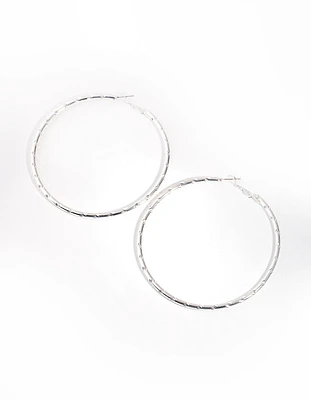 Silver Twist Textured Hoop Earrings