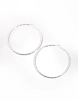 Silver Twist Textured Hoop Earrings