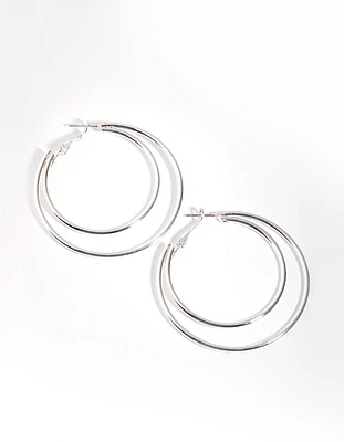 Silver Plain Double Hoop Earrings