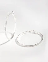 Silver Dot Texture Hoop Earrings